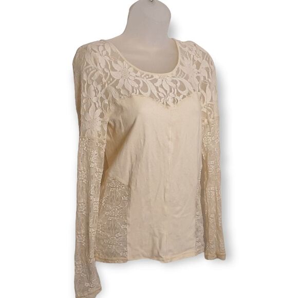 Free People Sweet Thang Cross Back Lace Panel Long Sleeve Size Medium - Picture 4 of 10